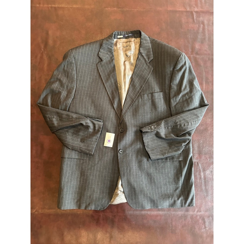 Chaps Ralph Lauren Mens Pinstripe Blazer Gray Wool Sport Coat 44R Made in Canada